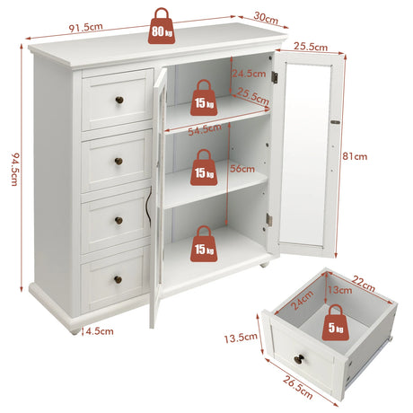Kitchen Storage Cabinet with Clear Glass Doors for Dining Room/Kitchen/Entryway White