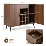 Mid-century Modern Buffet Sideboard Server Cabinet with 9-Bottle Wine Rack-Walnut