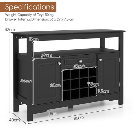 Kitchen Storage Sideboard with Removable Wine Rack and Drawer-Black