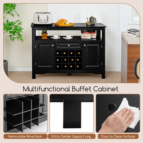 Kitchen Storage Sideboard with Removable Wine Rack and Drawer-Black