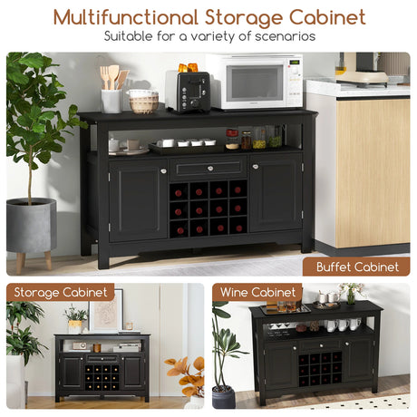 Kitchen Storage Sideboard with Removable Wine Rack and Drawer-Black