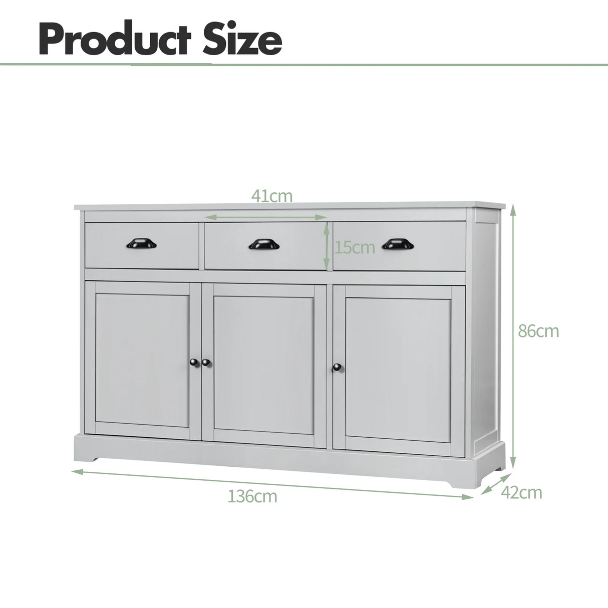 Buffet Sideboard with Cabinets Drawers and Adjustable Shelf-Grey