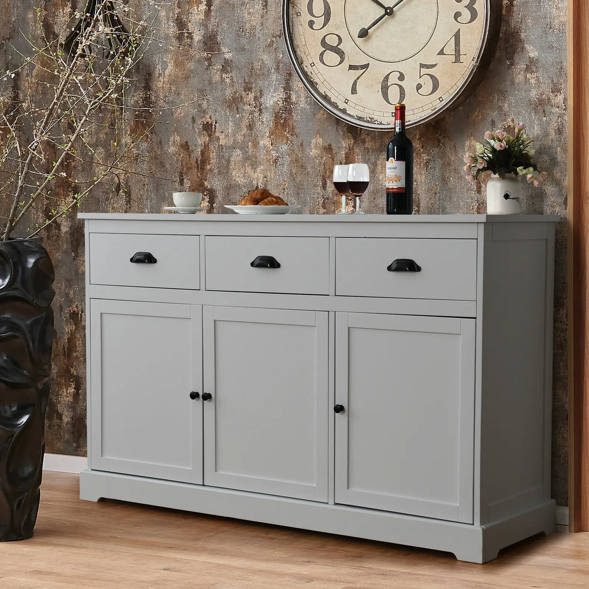 Buffet Sideboard with Cabinets Drawers and Adjustable Shelf-Grey