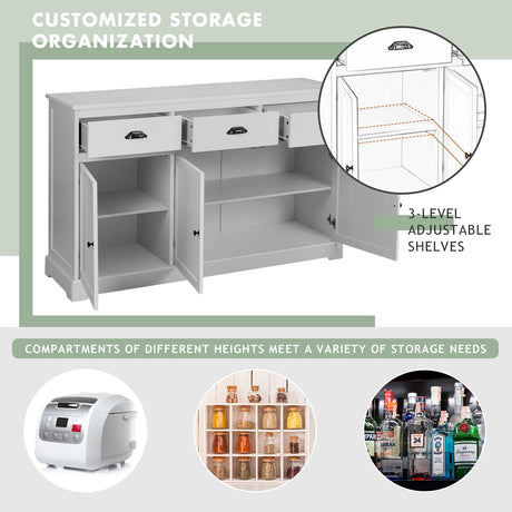 Buffet Sideboard with Cabinets Drawers and Adjustable Shelf-Grey