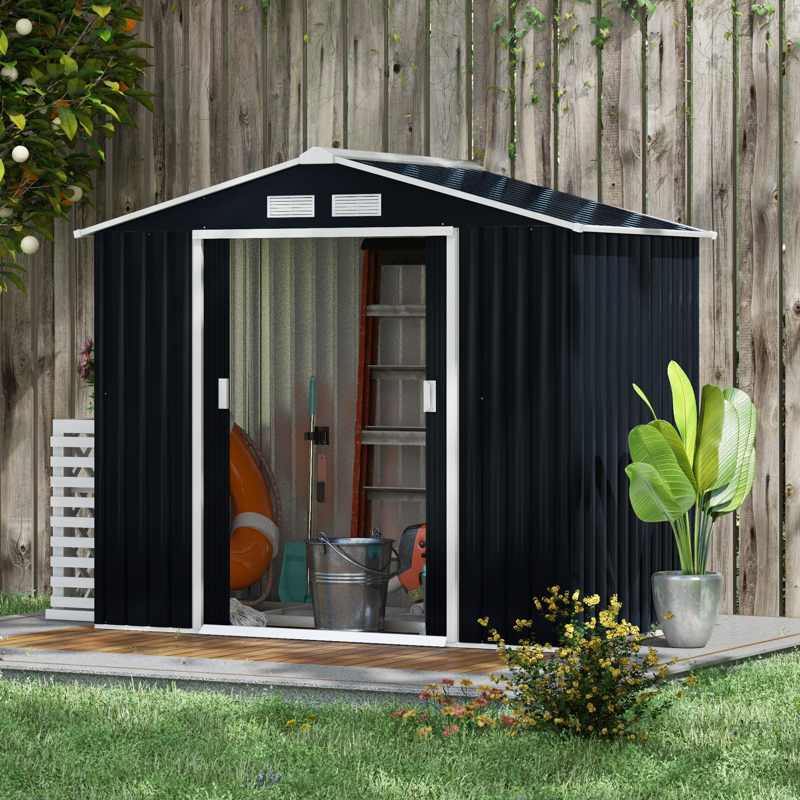 Outsunny 7 x 4ft Weatherproof Shed, Outdoor Bike Storage Shed with Ventilation Slots, Foundation Kit and Lockable Double Doors, Dark Grey