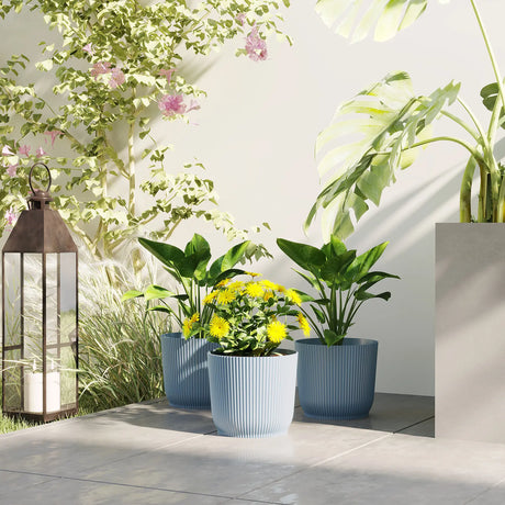 Outsunny Set of Three 22cm Planters - Blue