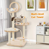 4-in-1 Large Wooden Cat Tower with Space Capsule Nest for Indoor Cats