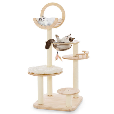 4-in-1 Large Wooden Cat Tower with Space Capsule Nest for Indoor Cats