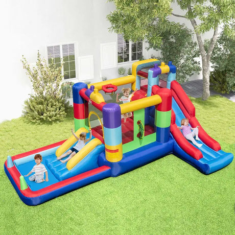 7-in-1 Building Block Inflatable Bounce House with 2 Slides (without Blower)