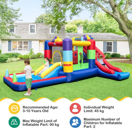 7-in-1 Building Block Inflatable Bounce House with 2 Slides (without Blower)