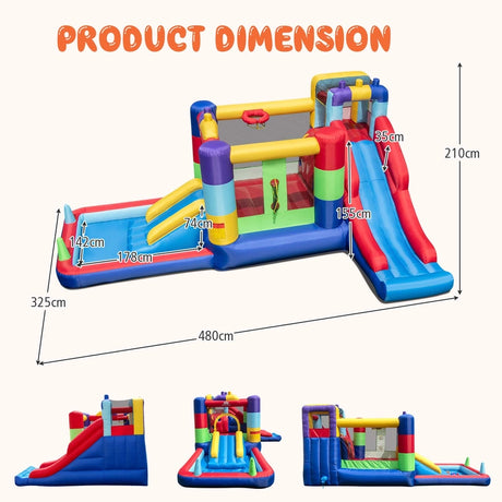 7-in-1 Building Block Inflatable Bounce House with 2 Slides (without Blower)