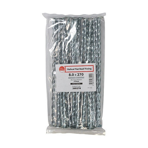 25 x TIMCO Helical Flat Roof Fixing Silver - 8.0 x 270