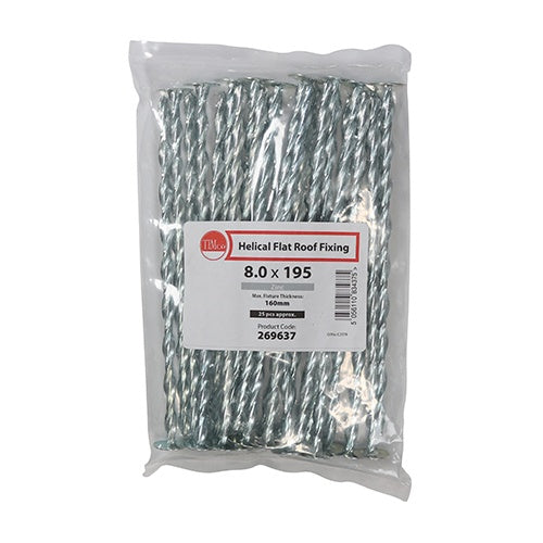 25 x TIMCO Helical Flat Roof Fixing Silver - 8.0 x 195