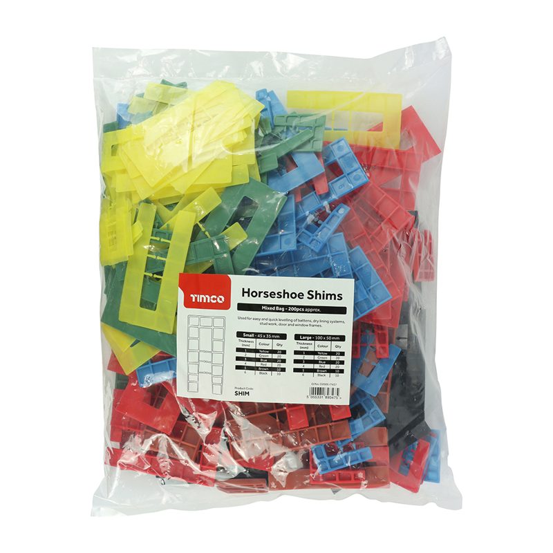 200 x TIMCO Assorted Horseshoe Shims - 1.0 - 6.0mm