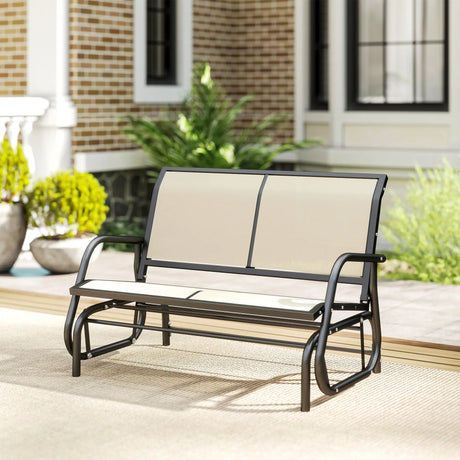 Outsunny 2-Person Outdoor Glider Bench Patio Double Swing Gliding Chair Loveseat w/Power Coated Steel Frame for Garden Patio Porch, Cream