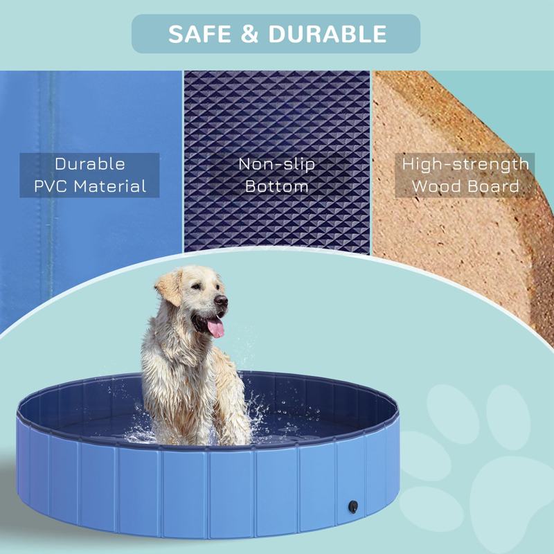 PawHut Foldable Dog Paddling Pool Pet Cat Swimming Pool Indoor/Outdoor Collapsible Summer Bathing Tub Shower Tub Puppy Washer (Φ140 x 30H (cm), Blue)