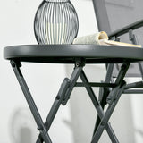 Outsunny 45cm Garden Side Table, Outdoor Round Folding Patio Table with Imitation Marble Glass Top, Small Coffee Table, Black and White