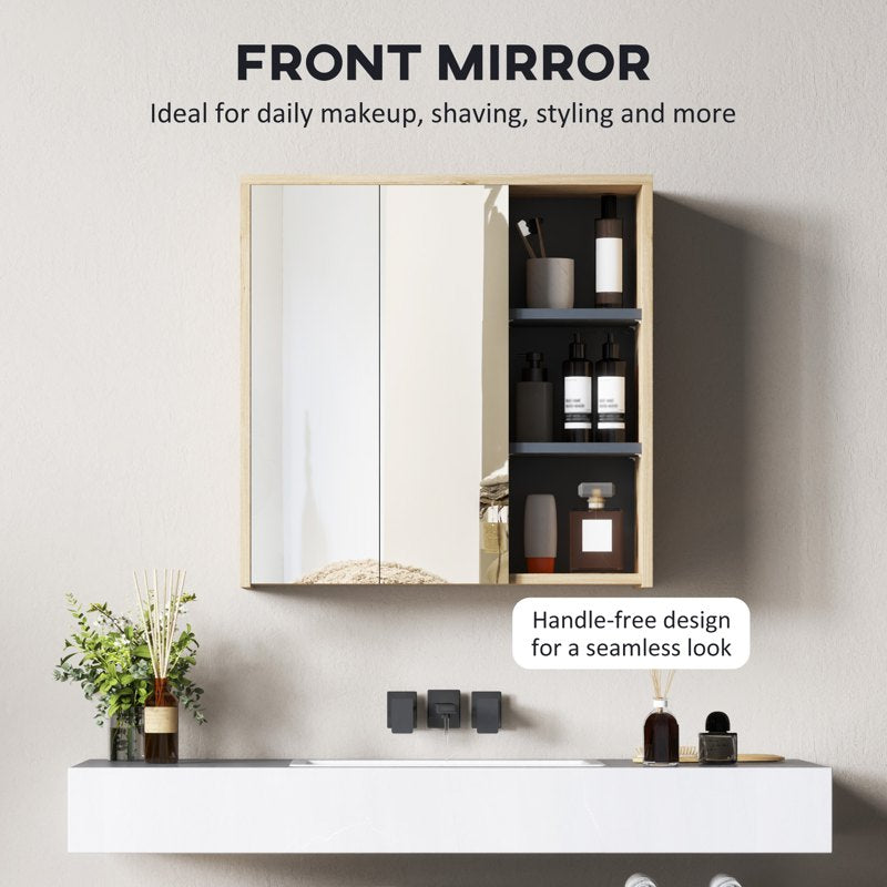 HOMCOM Five-Shelf Mirrored Bathroom Cabinet - Wood-Effect