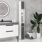 kleankin 180cm Slim Bathroom Cabinet, with Drawer, Shelves and Cupboards - Grey