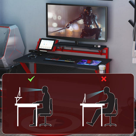 HOMCOM Gaming Desk, Computer Table with Monitor Stand, Cup Holder, Headphone Hook, Wire Basket and Metal Frame, 120cm, Red