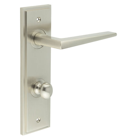 Mayfair Door Handle Din Bathroom Backplate Satin Nickel & Turn & Release