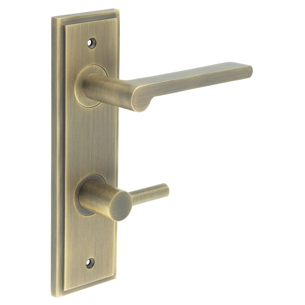 Fitzrovia Door Handle Din Bathroom Backplate Antique Brass & Turn & Release