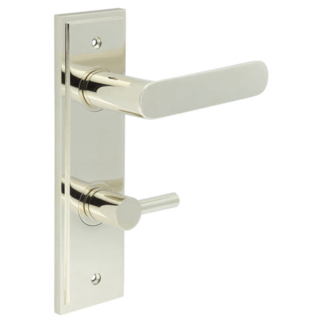 Kensington Door Handle Din Bathroom Backplate Polished Nickel & Turn & Release
