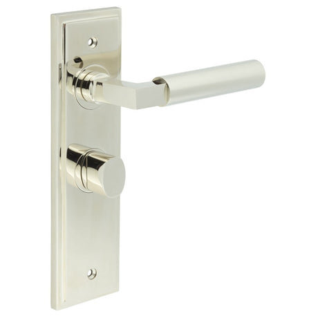 Westminster Door Handle Bathroom Backplate Polished Nickel & Turn & Release