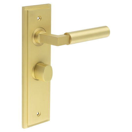 Westminster Door Handle Bathroom Backplate Satin Brass & Turn & Release