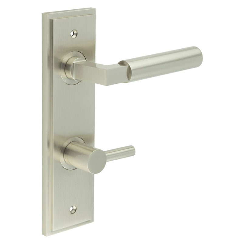 Westminster Door Handle Din Bathroom Backplate Satin Nickel & Turn & Release