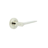 Knightsbridge Door Handle on Chamfered Rose Polished Nickel