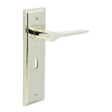 Knightbridge Door Handle Lock Backplate Polished Nickel