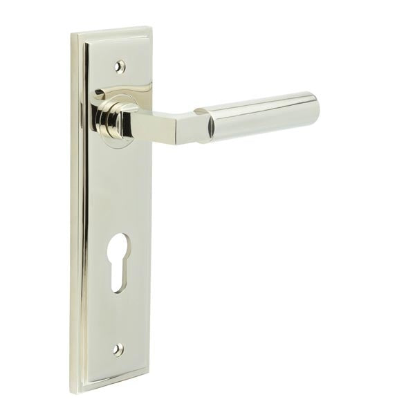 Westminster Door Handle Din Euro Backplate Polished Nickel