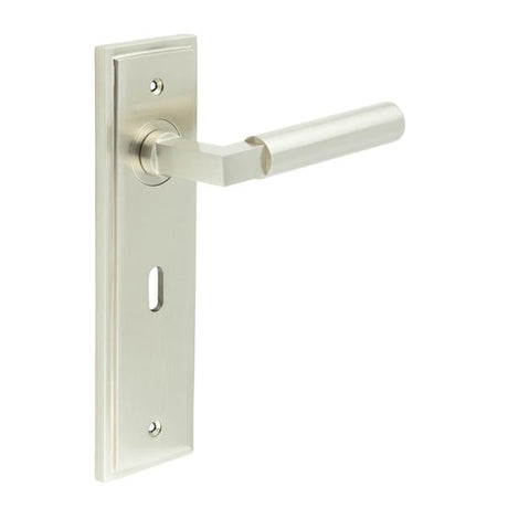 Westminster Door Handle Lock Backplate Satin Nickel