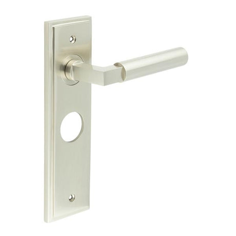 Westminster Door Handle Bathroom Backplate Satin Nickel