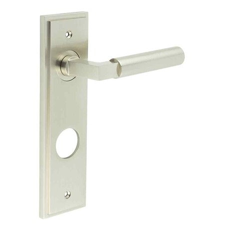 Westminster Door Handle Din Bathroom Backplate Satin Nickel