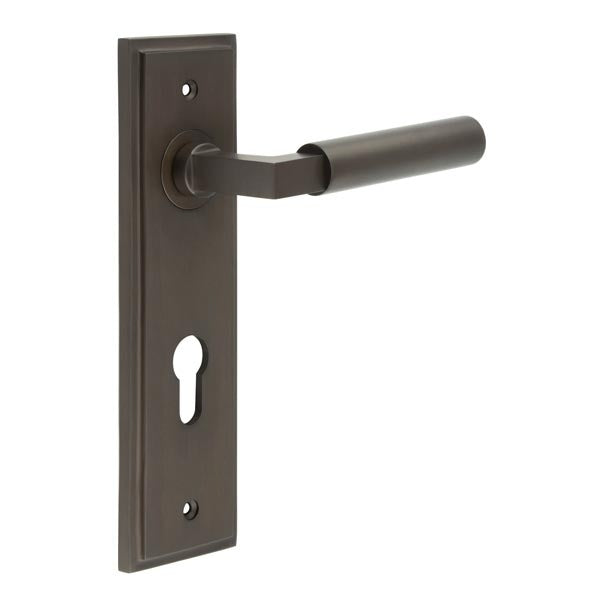 Westminster Door Handle Din Euro Backplate Dark Bronze