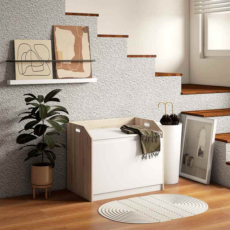 HOMCOM 60 x 35.5cm Storage Ottoman Box, with Top Seat - White