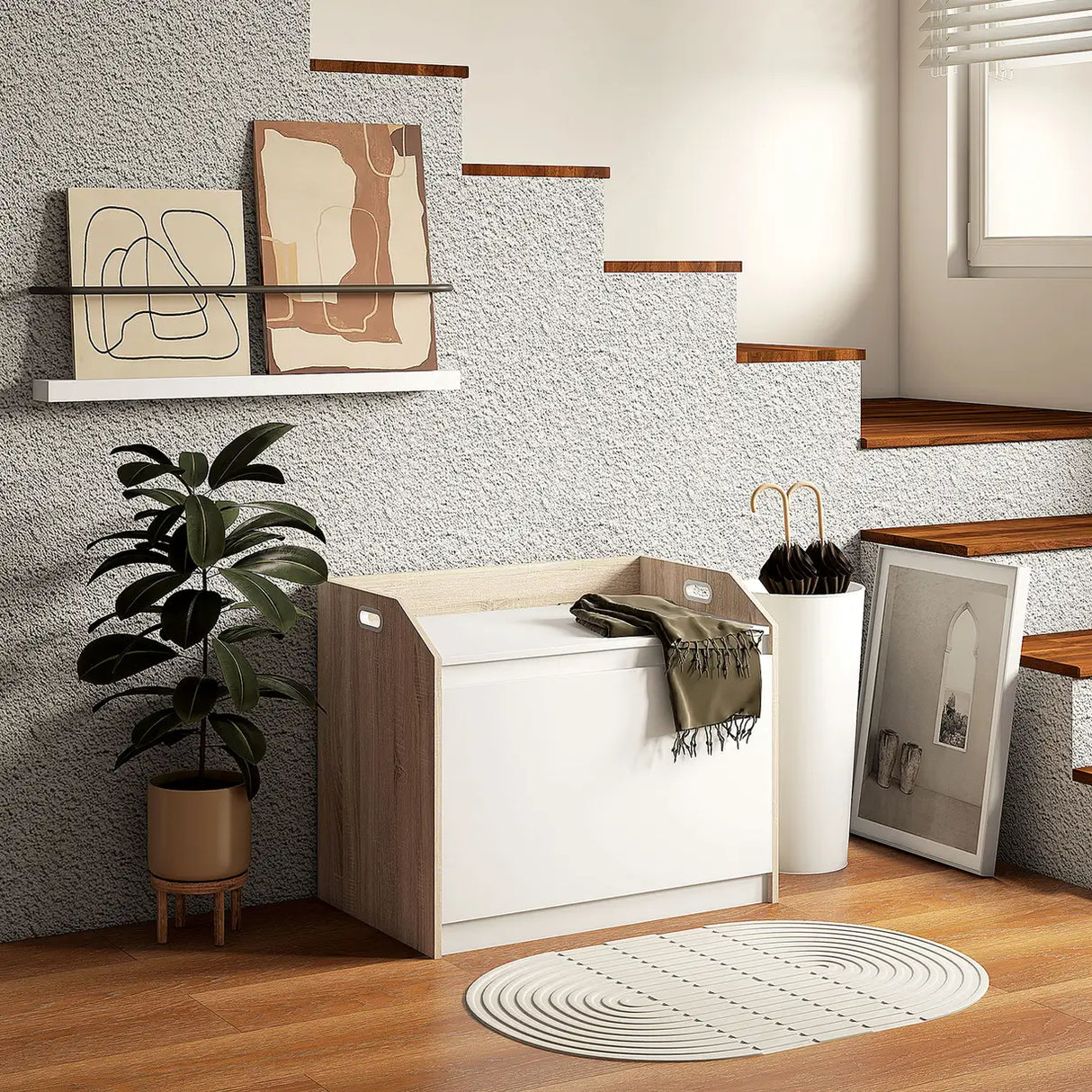 HOMCOM 60 x 35.5cm Storage Ottoman Box, with Top Seat - White