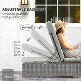 Outsunny Rattan Sun Lounger, Five-Position Reclining Garden Lounger Bed with Cushion, Light Grey