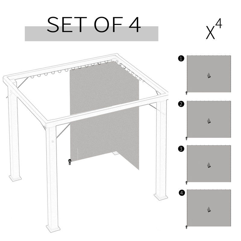 Outsunny Replacement Gazebo Curtains, 4-Panel Gazebo Side Panels Only, for 3 x 3 (M) Gazebos or Pergolas, Hooks/C-Rings Included, Light Grey