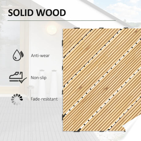 Outsunny 27 Pcs Wooden Interlocking Decking Tiles, 30 x 30 cm Anti-slip Outdoor Flooring Tiles, 0.81 per Pack, All Weather Use for Patio, Balcony, Terrace, Hot Tub, Yellow