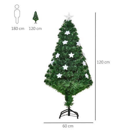 HOMCOM 4FT Prelit Artificial Christmas Tree Fibre Optic Star LED Light Holiday Home Xmas Decoration with LED Light for Indoor Party, Green
