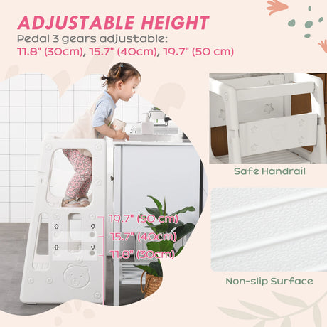 HOMCOM Kids Step Stool, Adjustable Standing Platform, Toddler Kitchen Stool, White