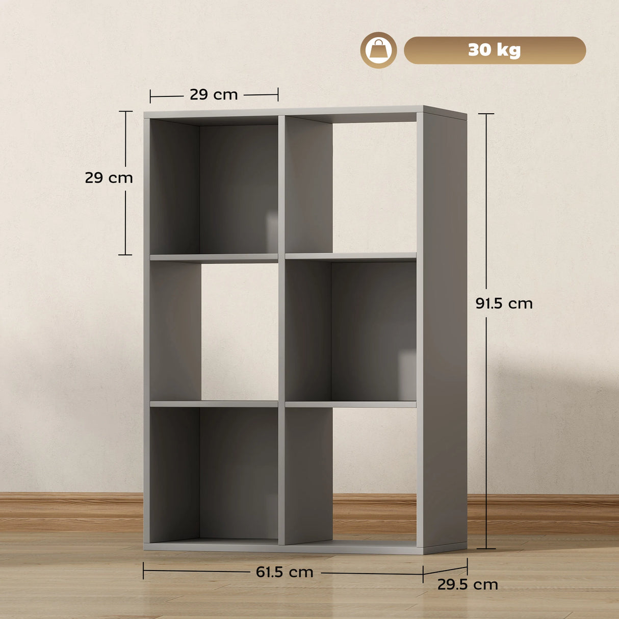 HOMCOM 6-Cube Bookshelf - Light Grey