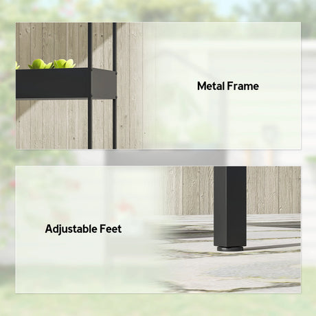 Outsunny 2 Tier Plant Stand, Outdoor Indoor Metal Plant Stand with Hook, House-Shaped Pots Holder Display Rack, Black