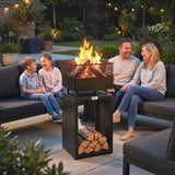 Outsunny Outdoor Fire Pit with Wood Storage Wood Burning Firepit with Mesh Sides 87 cm Black