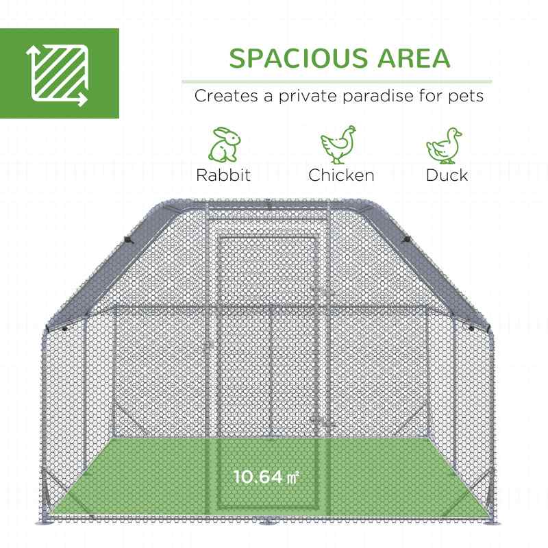 PawHut Walk In Chicken Run Chicken Coop with Roof Outdoor for 10-12 Chickens, Hen House, Duck Pen, 2.8 x 3.8 x 2 m