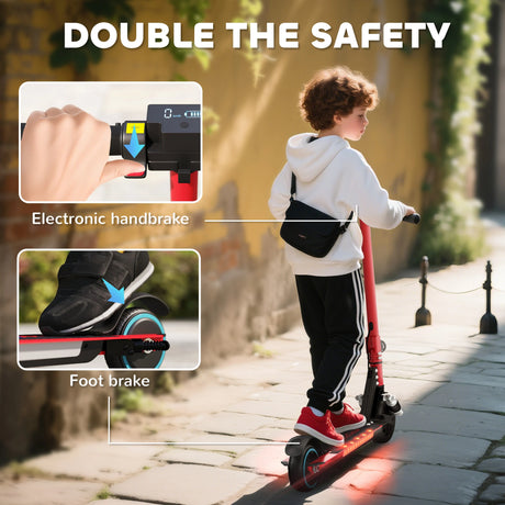 SPORTNOW Folding Electric Scooter for Kids, with Dual Brakes, Front Suspension, LED Colourful Lights, Red