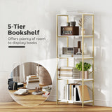 HOMCOM 5-Tier Bookshelf, Modern Bookcase with Metal Frame - White and Gold Tone
